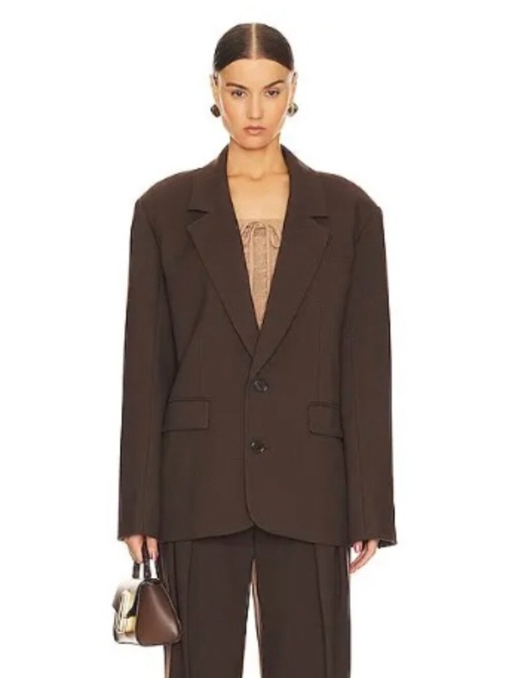 Helsa Oversized Suit Blazer in Chocolate